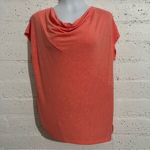 5/$25 Jones New York Womens Top L Orange Cowl Neck Ruched Side Slub Knit